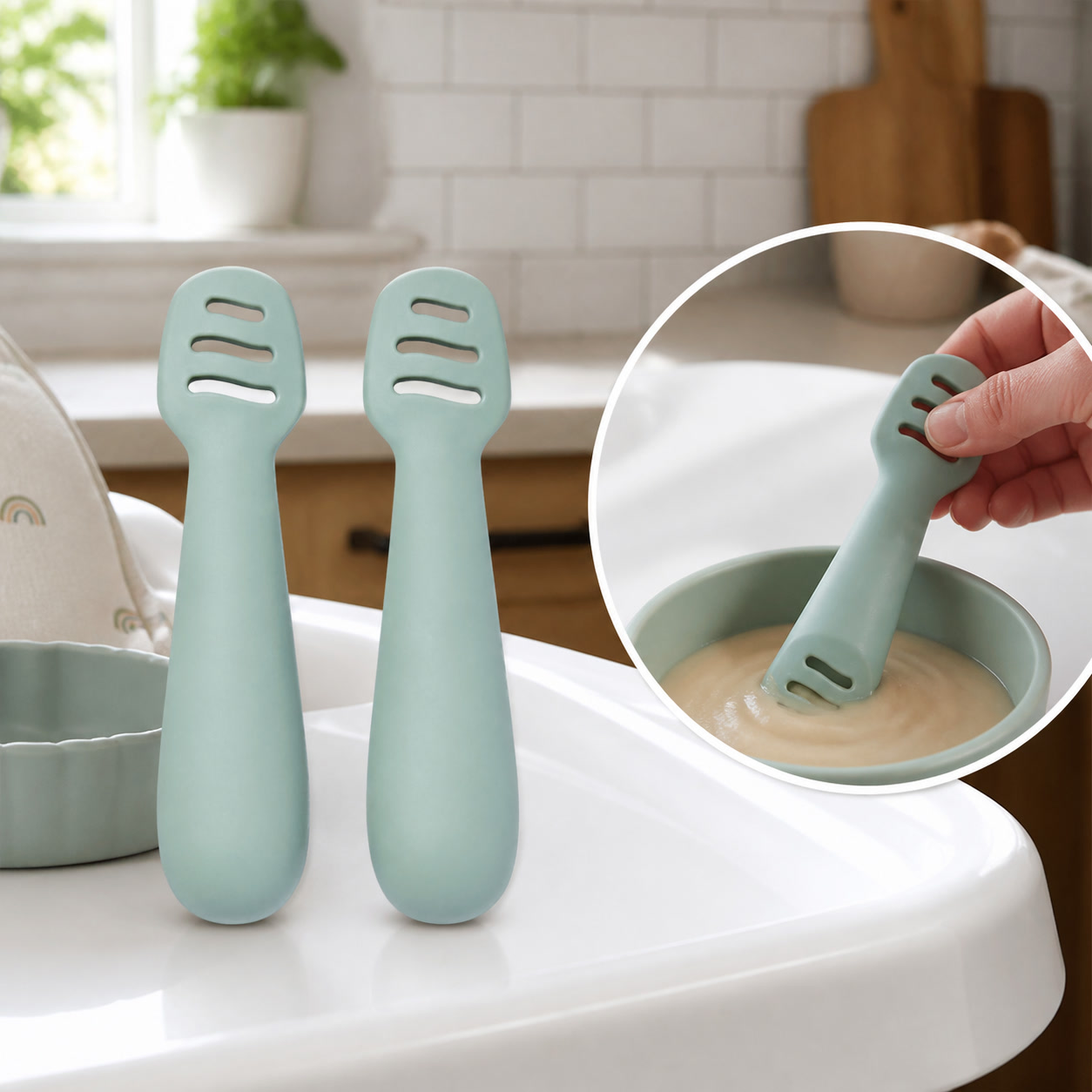 2pcs Green Baby Dipping Spoons - огляд і ціна Food Snacks For Toddlers